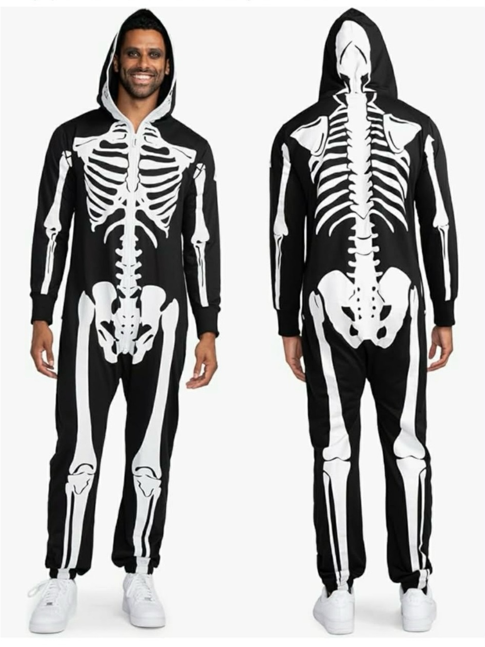 Tipsy Elves Black and White Men's Skeleton Hooded Onesie